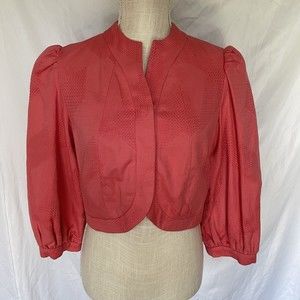 Anthropologie Madchen Bolero Jacket Size Small Coral Crop Textured Puff Sleeves